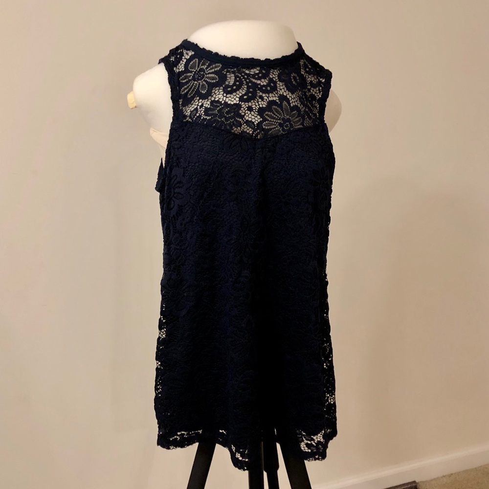 Navy Blue Sleeveless Top with Lace Detailing